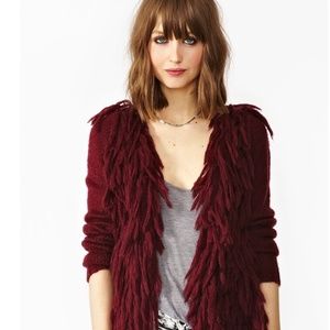 Ladakh burgundy chunky open fringe sweater